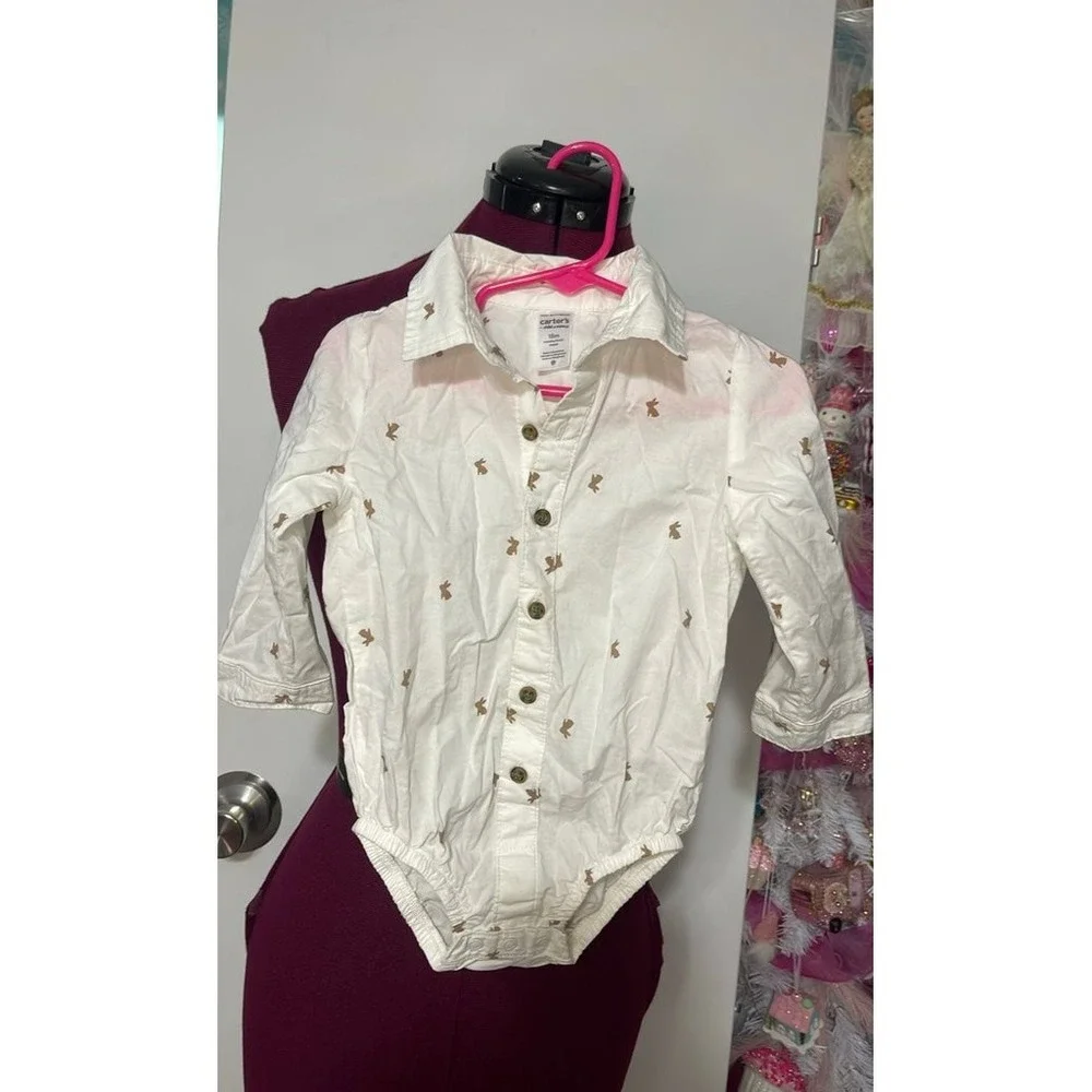 Carter's Bodysuit Baby 18m White Good Bunny Print Long Sleeve Shirt
